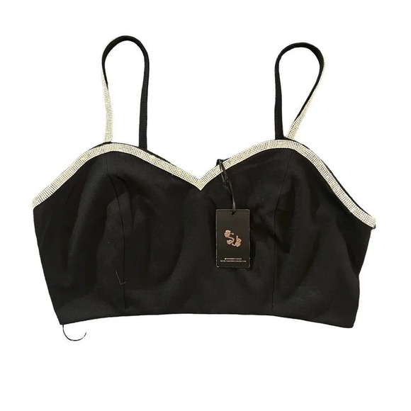 NWT Sincerely‎ Jules Black Crop Top Bedazzled Size Large - Picture 1 of 3